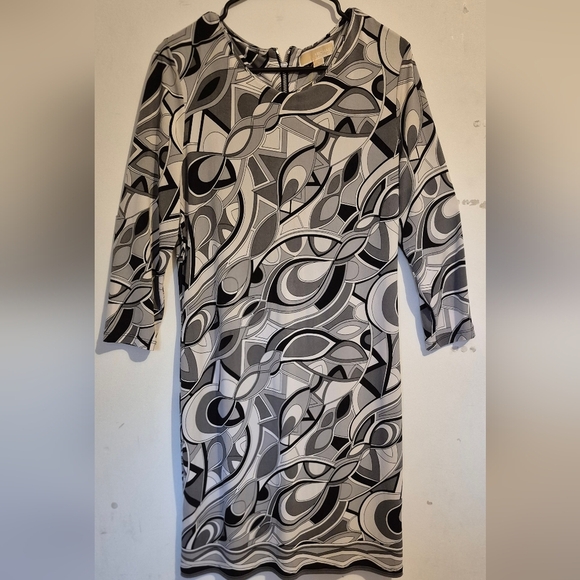 Michael Kors Abstract Black and Gray Long Sleeve Dress - Picture 1 of 6